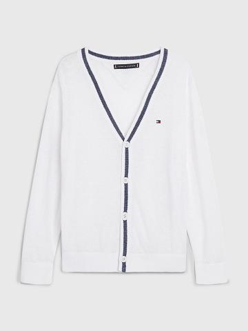 Fiú Tommy Hilfiger Tipped Cardigan Pulóver Fehér | HU 2222VRW